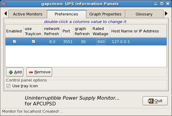 gapcmon: UPS Information Panels - Konfiguriert