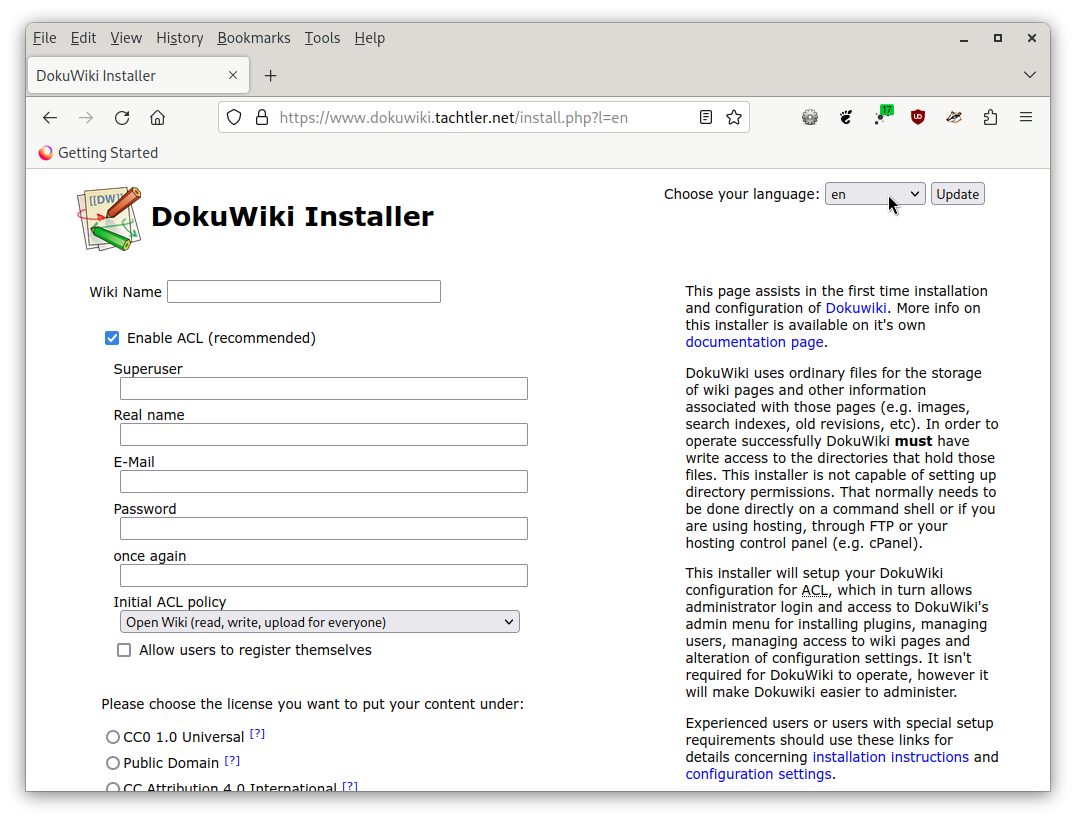 DokuWiki - Installationsseite