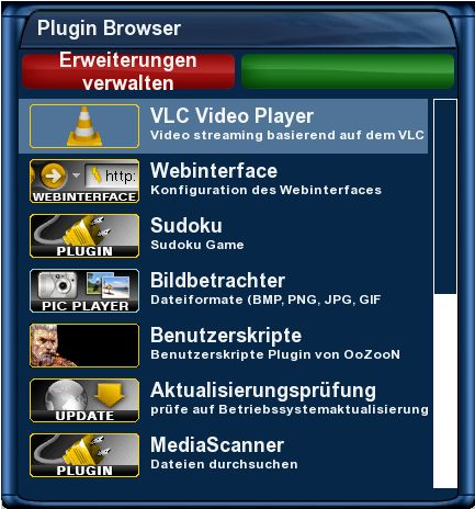 Dreambox DM7025+ - Hauptmenü - Erweiterungen - Plugin Browser - VLC Video Player