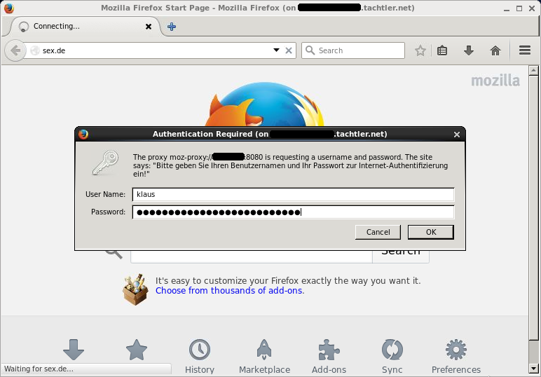 Mozilla Firefox Browser - Authentifizierungs-Dialog-Fenster