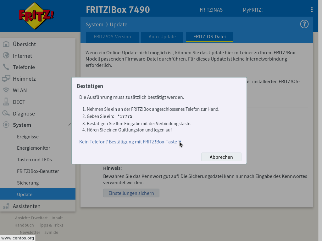 
FRITZ!OS - System - Update - Auto-Update - Popup klein