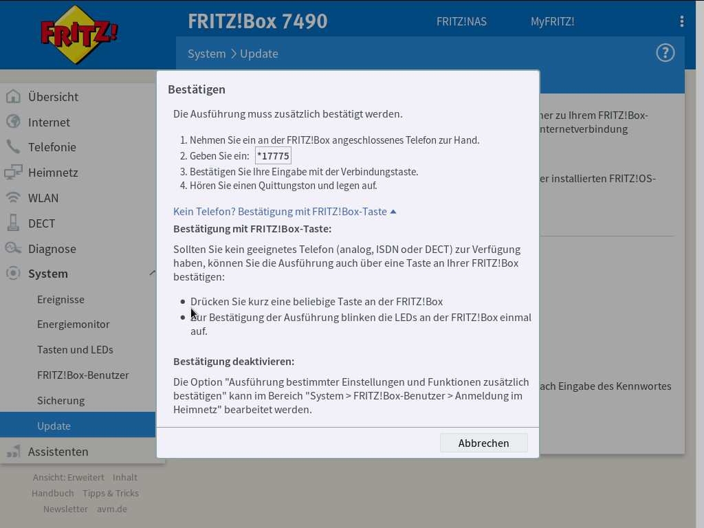 FRITZ!OS - System - Update - Auto-Update - Popup gross
