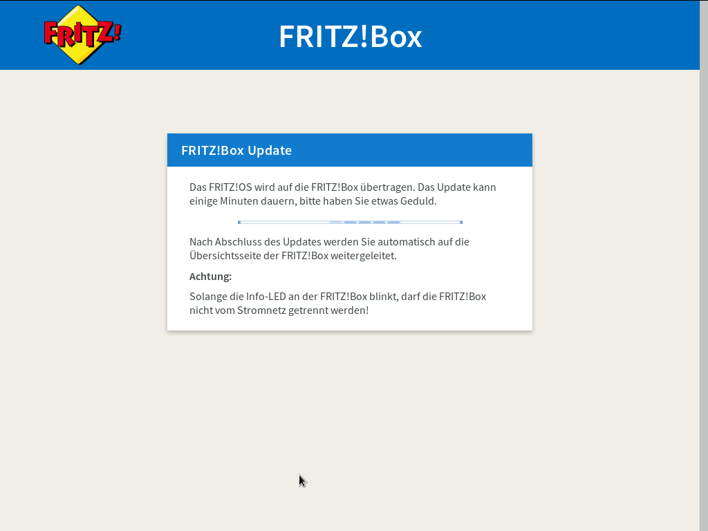 FRITZ!OS - System - Update - Auto-Update - Update starten - Update Schritt 2