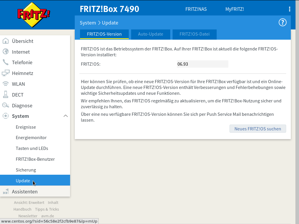 FRITZ!OS - System - Update - FRITZ!OS-Version