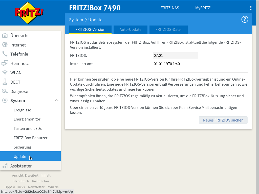 FRITZ!OS - System - Update - FRITZ!OS-Version - Nach Firmware-Update