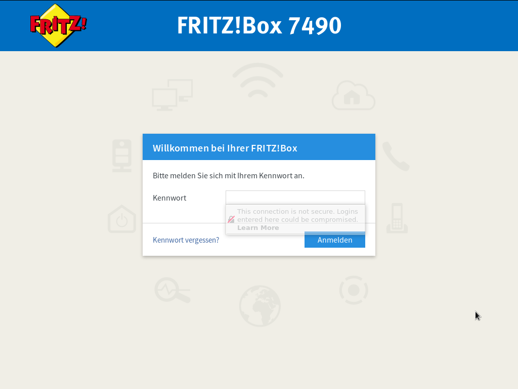 FRITZ!Box 7490 - Anmeldebildschirm