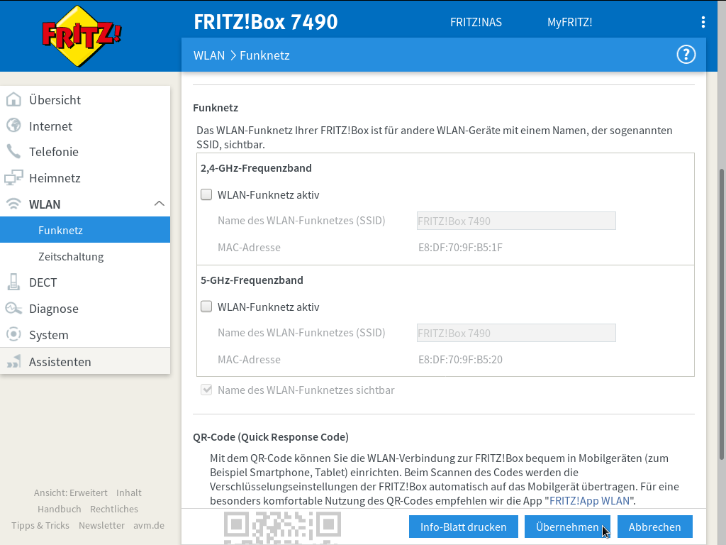 FRITZ!Box - WLAN - Funknetz - deaktiviert