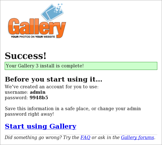 Gallery3 - Installation - Schritt 2