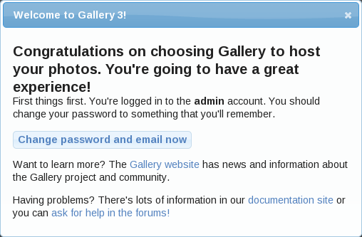 Gallery3 - Installation - Administratoren Passwort Änderung