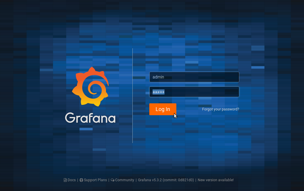 Grafana - Erster Anmeldebildschirm
