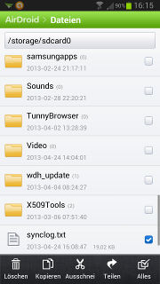 App - Airdroid - Werkzeuge - Dateien - Auswahl