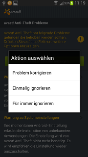 App - avast! - Warnung 1 - Problem korrigieren