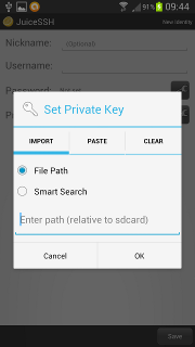 App - JuiceSSH - Identities - New Indetity - Private key