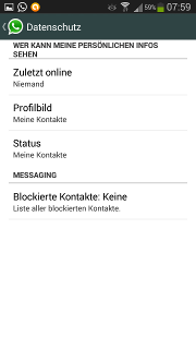 App - WhatsApp - Menü - Einstellungen - Account (Konto) - Eigene