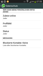App - WhatsApp - Menü - Einstellungen - Account (Konto) - Standard