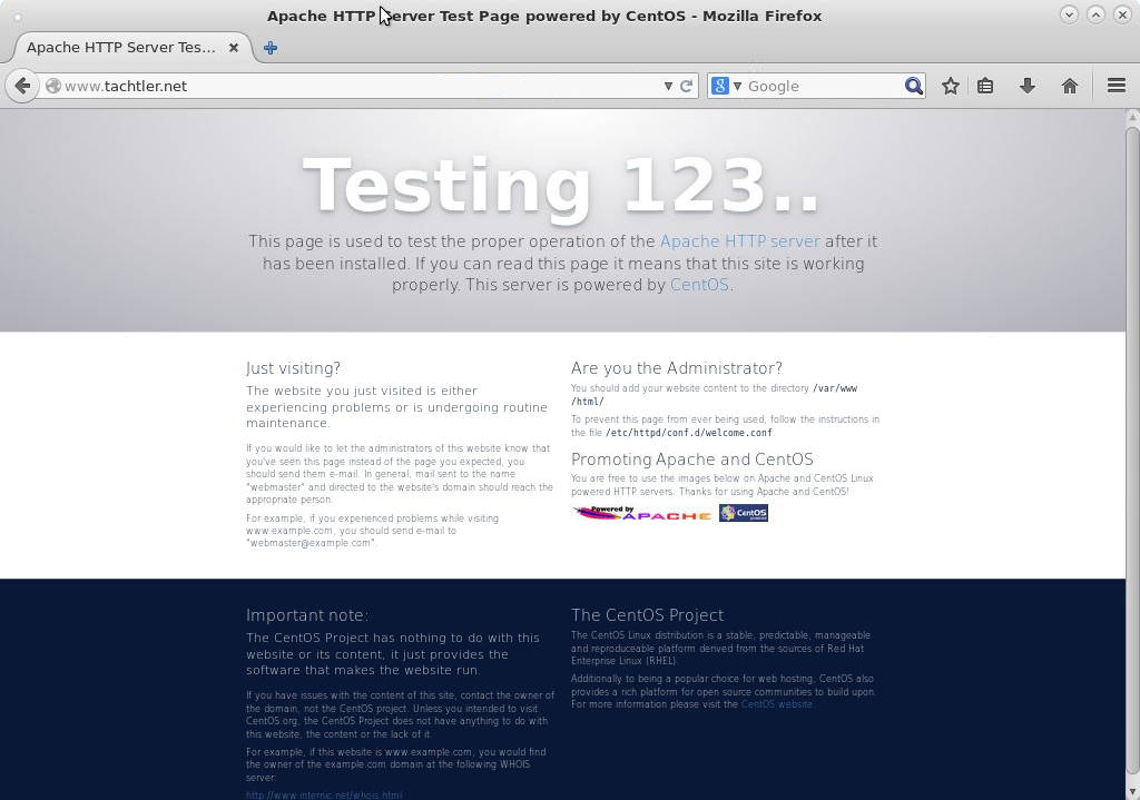  CentOS-7 Apache HTTP Server Test Page Powered by CentOS - Mozialla Firefox