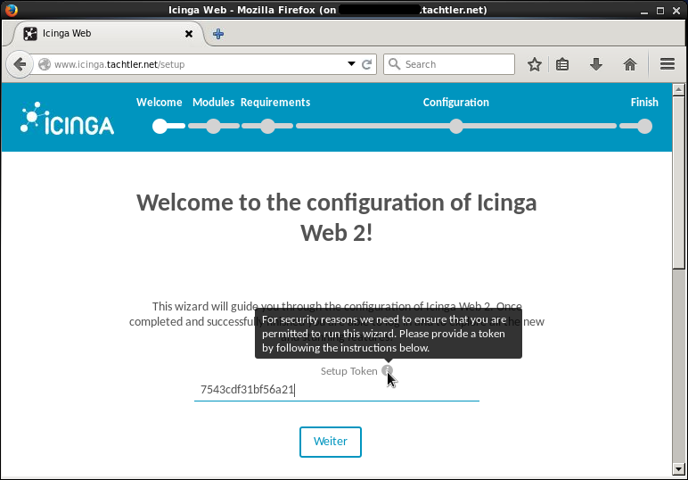 Icinga Web 2 - Setup Welcome - Token