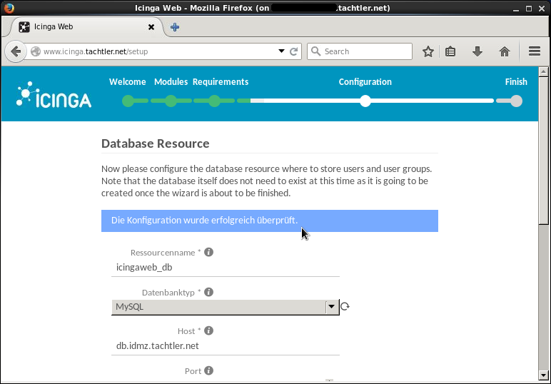 Icinga Web 2 - Setup Configuration - SQL Database Resource - Seite 3