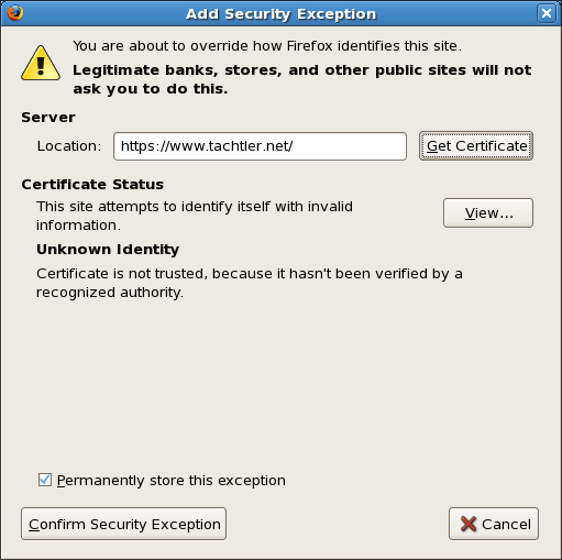 Add Security Exception Certificate