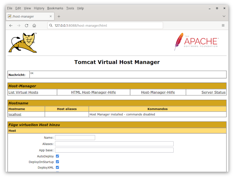 Apache Tomcat Applikation-Server - Host-Manager-Web-Anwendung