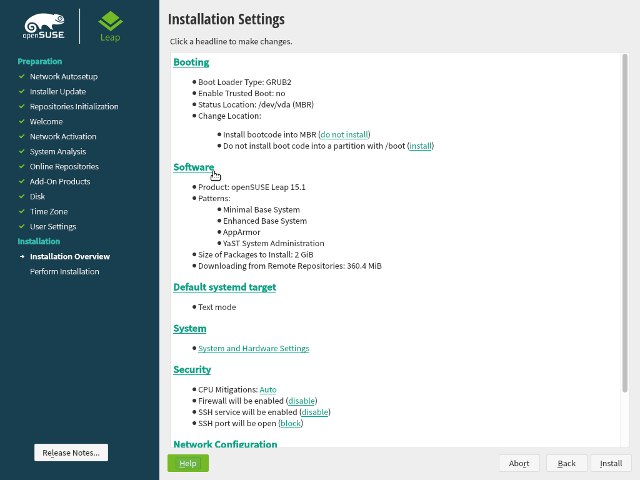 
openSUSE Leap 15.1 - DVD - Zusammenfassung Installation - Seite 1