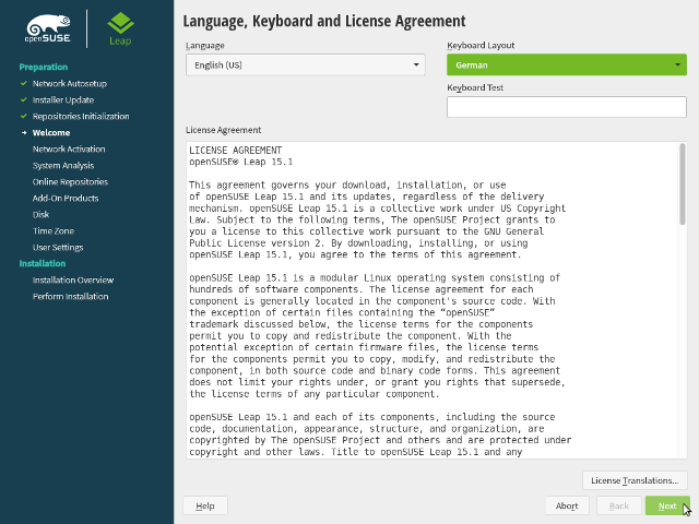 openSUSE Leap 15.1 - DVD - Sprache und Tastatursprachbelegung