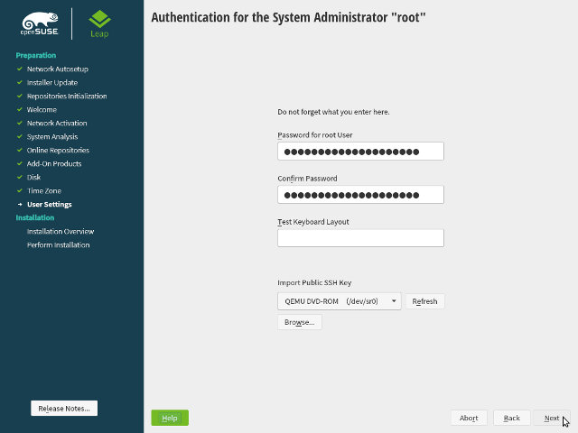 openSUSE Leap 15.1 - DVD - Authentifizierung des Benutzer root