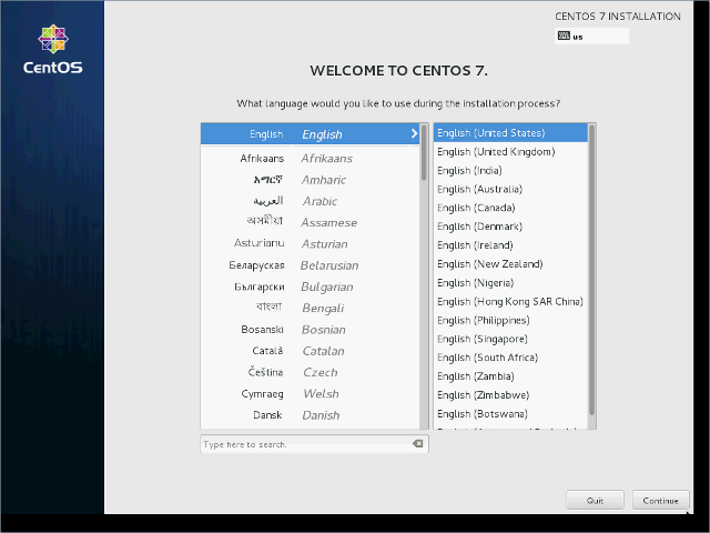 CentOS 7 - DVD - System Sprachauswahl