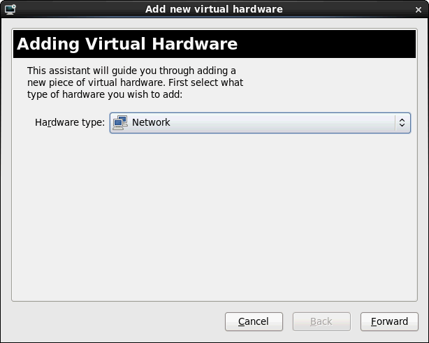 virt-manager - VM - Anzeige VM Details - Add Hardware - Network