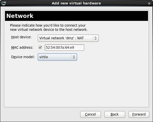 virt-manager - VM - Anzeige VM Details - Add Hardware - Network - Type