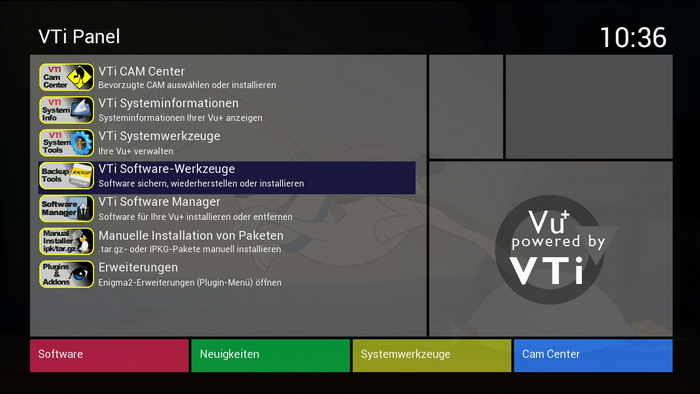 Vu+ Duo² - Hauptmenü - VTi Panel - VTi Software-Werkzeuge
