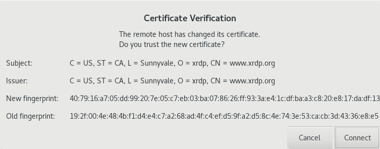 ArchLinux - Vinagre - Zertifikatsmeldung 